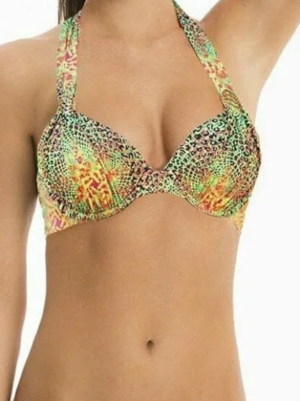 A.Che Neon Multicolor Leopard Halter Push-Up Bikini Top